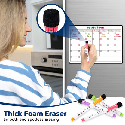 HILYFE Monthly Planner Whiteboard A3- Magnetic Fridge Calendar for Cupboard & Wall with 4 Dry Erase Markers - Meal Planning Memo Board - Task Planning and Event Reminder Notice Board