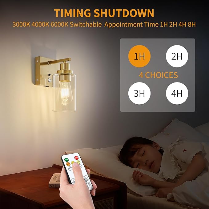 Battery Operated Wall Sconce Set of 2 with Remote 3-Color Rechargeable Wall Lights with 10000mA, Dimmable Wall Sconces Set of Two Battery Operated for Bedroom Living Room Hallway Decor (Gold)