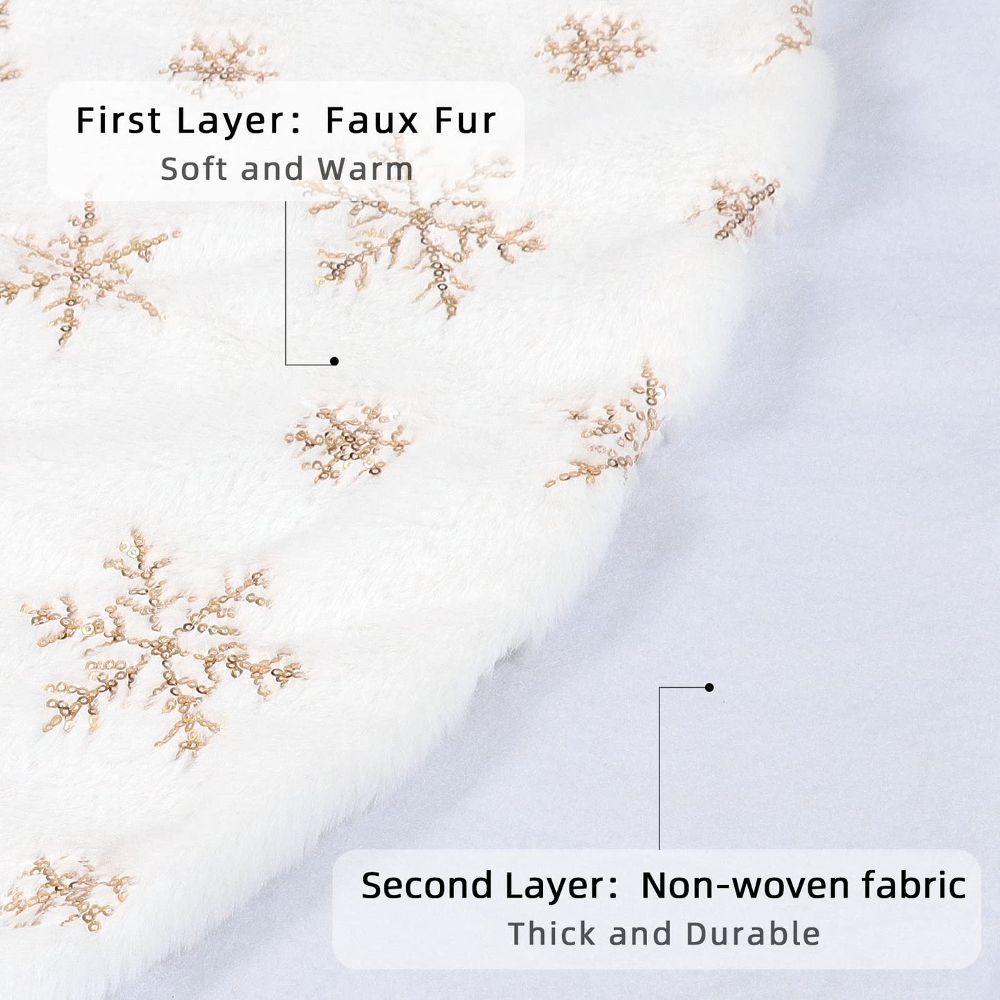 Dremisland Christmas Tree Skirt 36" Large White&Gold Luxury Faux Fur Tree Skirt with Snowflakes Super Soft Thick Plush Tree Skirt for Xmas Tree Decoration (Golden, 36inch/90cm)