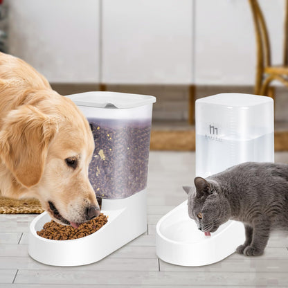 Marchul Pets Automatic Feeder and Waterer Set, Dogs Cats Food Feeder and Water Dispenser 3.8L, 2 in 1 Cat Food Water Dispensers for Small Medium Big Pets