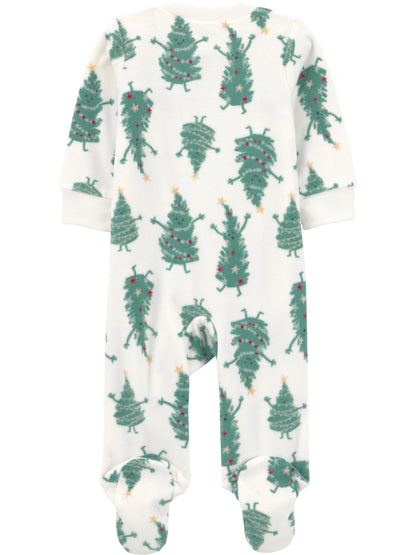 Simple Joys by Carter's Neutral Holiday Loose-fit Fleece Footed Pajamas, Santa & Trees, 3-6 Months