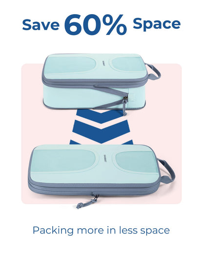 BAGSMART Compression Packing Cubes, 6 Set Packing Cubes for Suitcases, Lightweight Suitcases Organizers Bag Set & Compression Travel Cubes, Travel Essentials Packing Organizers Sky Blue