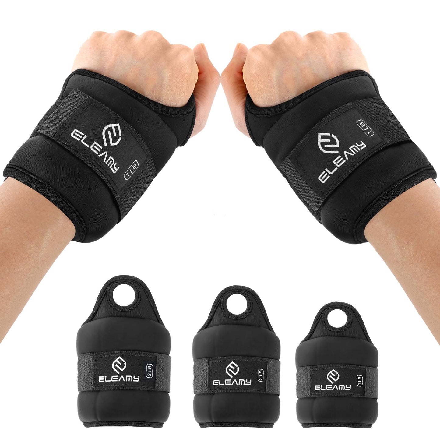 ELEAMY Wrist Weights with Thumb Loops Lock for Women & Men, 0.5lb*2/1lb*2/1.5lb*2/2lb*2/3lb*2,Premium Ice Silk Fabric,Comfortable & Tear Resistant for Walking,Running,Fitness and More（1.5lb*2 Black）