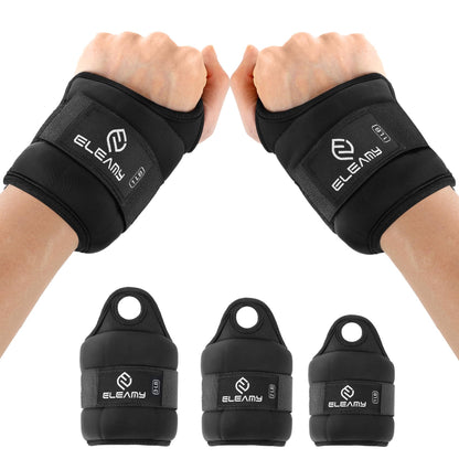 ELEAMY Wrist Weights with Thumb Loops Lock for Women & Men, 0.5lb*2/1lb*2/1.5lb*2/2lb*2/3lb*2,Premium Ice Silk Fabric,Comfortable & Tear Resistant for Walking,Running,Fitness and More（1.5lb*2 Black）