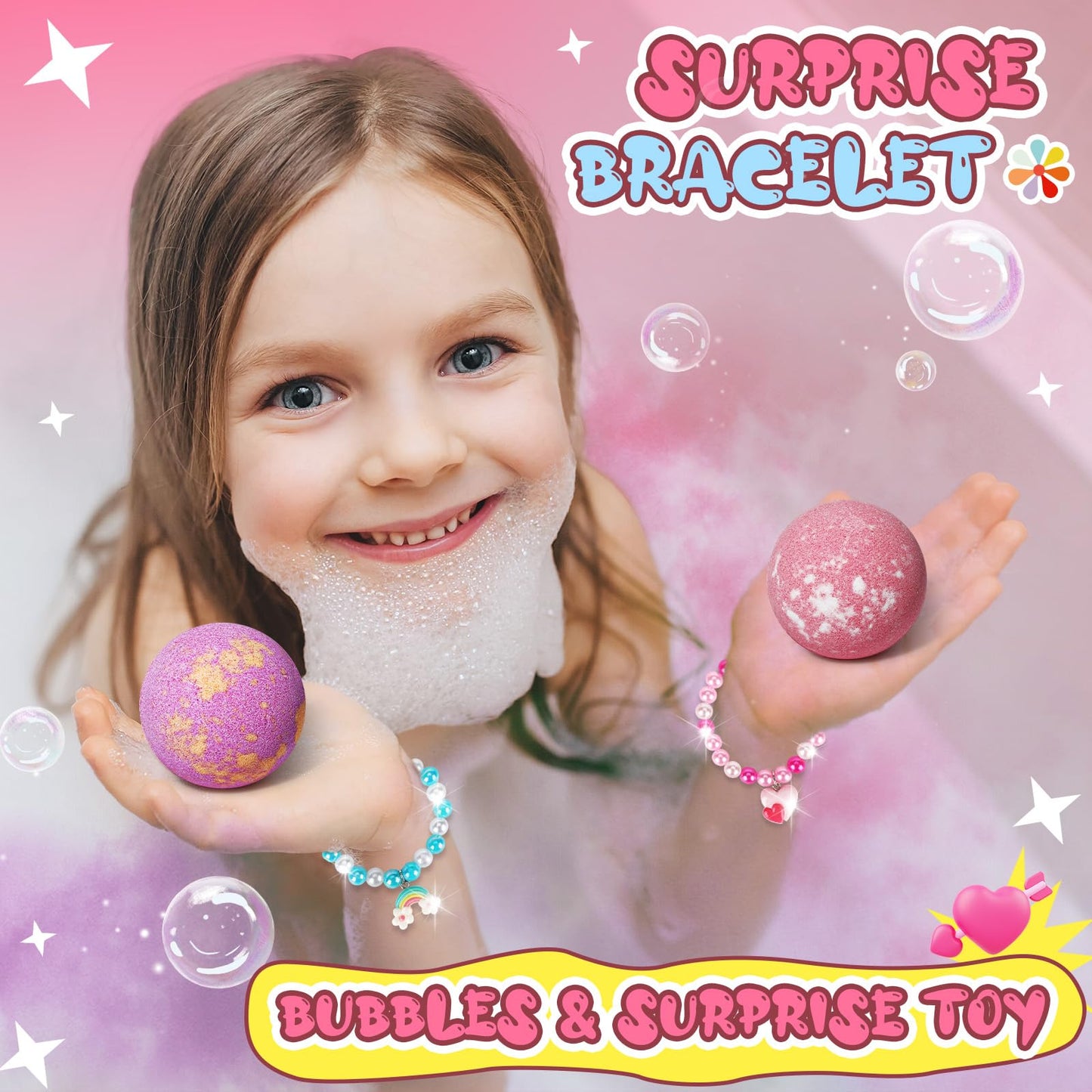 Unicorn Bath Bombs for Kids Girls with Bracelet Inside, sanyi Bubble Bath Toys Birthday Gifts for 4 5 6 7 8 Year Old Girl Daughter Granddaughter Niece