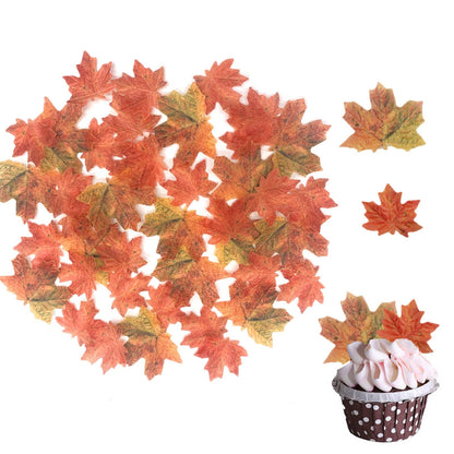 Weraru 90 Pcs Edible Fall Leaves Gold Leaf Cupcake Toppers, For your Party Cake Toppers Decoration