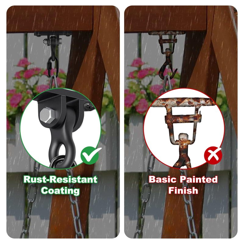 SELEWARE 2000LB Capacity Heavy Duty Swing Hangers, 2 Pack Black Cast Iron Porch Swing Hangers Kit with Screws for Wooden Sets Porch Patio Playground Yoga Hammock Chair Heavy Bag Indoor & Outdoor Use