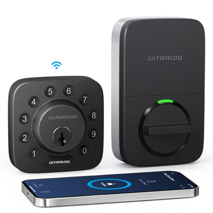 ULTRALOQ U-Bolt WiFi Smart Lock with Door Sensor, 7-in-1 Keyless Entry Door Lock, Built-in WiFi Deadbolt Front Door, App Remote Control No Hub, Auto Unlock, Easy Installation, IP65 Waterproof, Black