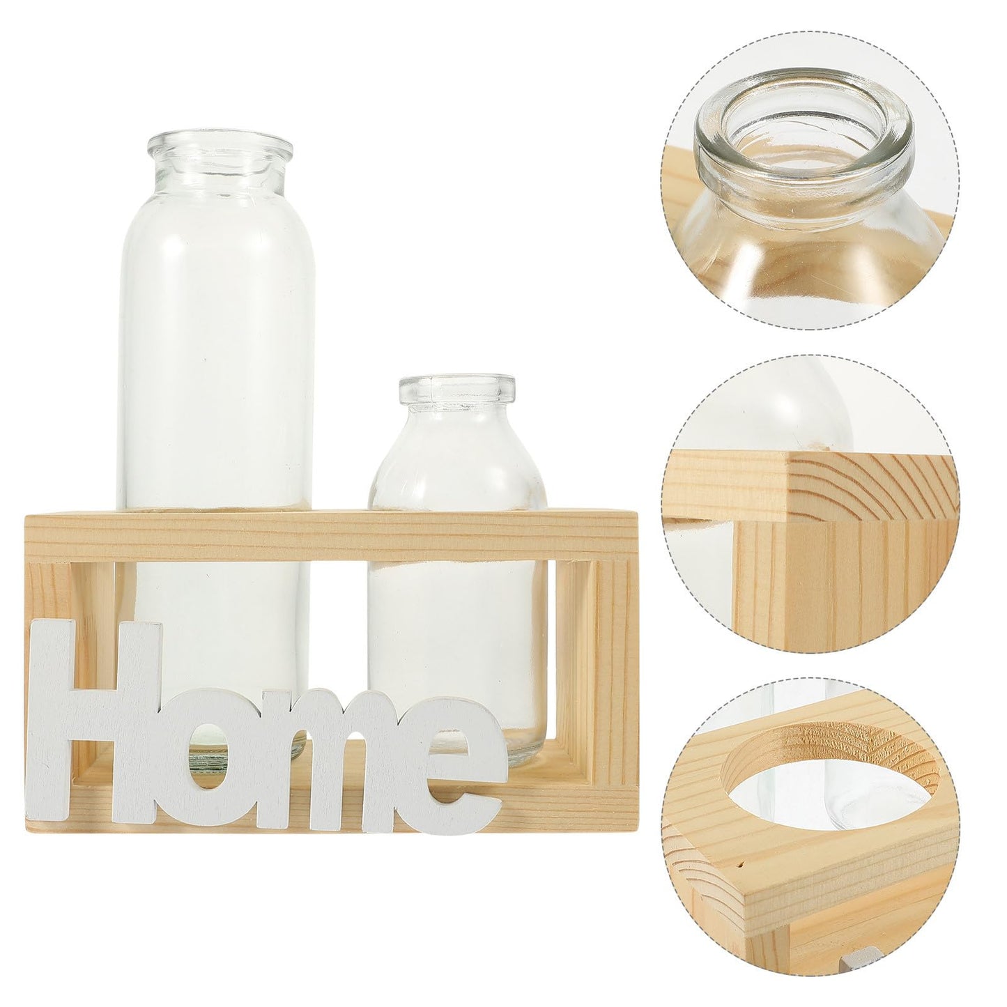 GLEAVI Hydroponic Plant Terrarium Glass Vase Set with Wooden Stand, Indoor Desktop Water Planter for Propagation and Home Décor, 2pcs Glass Vases for Plants