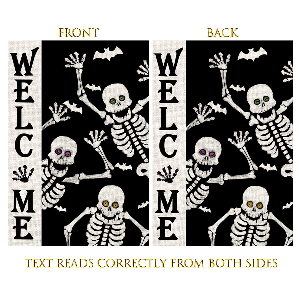 Welcome Halloween Skull Small Garden Flag Vertical Double Sided Burlap 12 x 18 Inches Yard Porch Outdoor Decor DF119