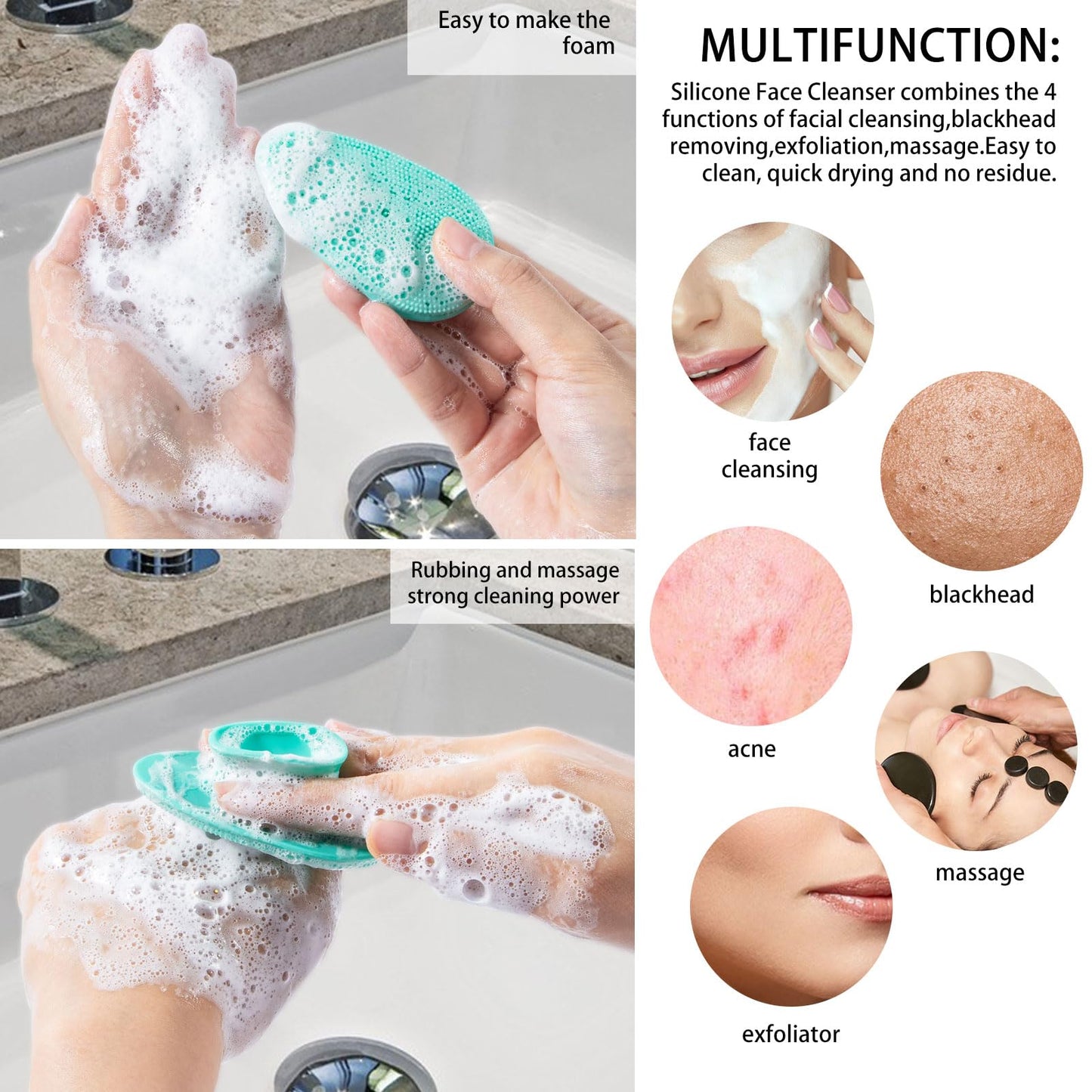 4 Pack Silicone Face Scrubber, Beomeen Facial Cleansing Brush Soft Silicone Facial Exfoliation and Massage Brush Blackhead Scrubber for Men and Women (Black)
