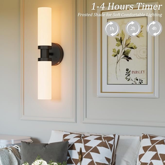 Rechargeable Battery Wall Sconce Set of Two, Cordless, Dimmable, Timer, Remote, Touch Control, 3000K, USB-C Charging for Living Room, Bedroom Black with White Lampshade (Include 4 Special Bulbs)