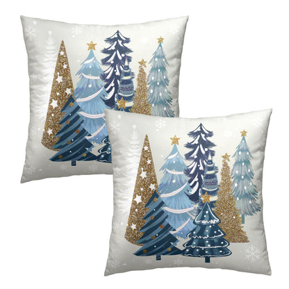 Mweet Christmas Tree Pillow Covers 20x20 Inch, Set of 2 Xmas Blue Pine Trees Snowflakes Winter Holiday Pillowcases Square Cushion Cover Farmhouse Home Decor for Living Room Sofa Couch
