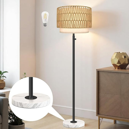 Floor Lamp for Bedroom,Rattan Floor Lamp,Modern Standing Lamp with Marble Base,Dimmable Standing Lamp for Bedroom, Reading,Office & Kids' Room,LED Bulb Included(Rattan)