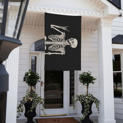 Rock and Roll Skeleton Skull Boho Hippie Double-sided Printed Flag 3x5 Ft, Garden Yard House Flags Greeting Banner, Indoor Outdoor Party Home Decor