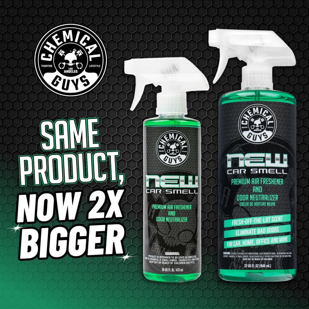 Chemical Guys AIR_101_32 New Car Smell Premium Air Freshener and Odor Eliminator, Long-Lasting Scent, Great for Cars, Trucks, SUVs, RVs & More, Extra Large 32 fl oz