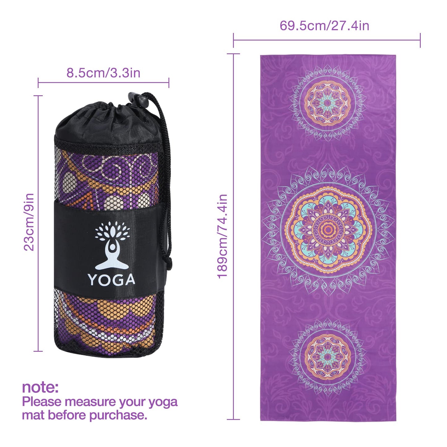 MoKo Yoga Towel, Non Slip Hot Yoga Blanket Printing Pattern Quick Dry with Corner Pocket for Bikram, Pilates, Gym Workout, Outdoor Picnic