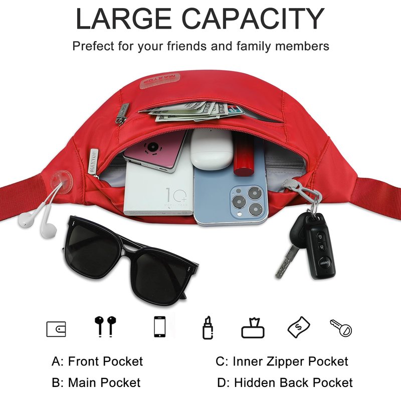 Large Stylish Belt Bag for Women Red fanny Pack Crossbody Sling Bags Waist Packs with Adjustable Strap Gifts for Women