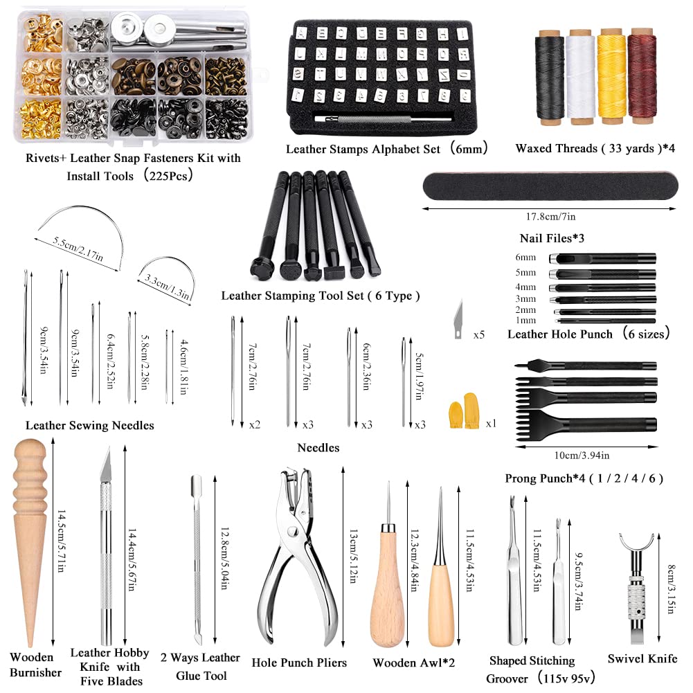 IMZAY 415 PCS Leather Working Kit, Leather Tool Kit, Leather Crafting Kit with Leather Working Tools Punching Sewing Stamping Sanding Tools for Leather Working Professional