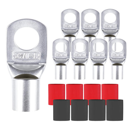 HBU 1/0 Gauge Car Battery Cables - 12 Feet Black & 12 Feet Red - 0 AWG Automotive, Truck, Solar, Motorcycle Inverter Cable with 4pcs M10 & 4pcs M12 SC Cable Lugs