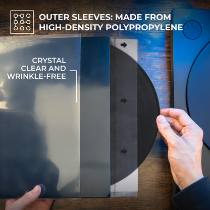 BIG FUDGE Vinyl Record Inner & Outer Sleeve Bundle - 12" x 25pcs High-Density Polypropylene Outer Sleeve Album Covers & 12" x 25pcs Archival Anti-Static Rice Paper LP Inner Sleeves