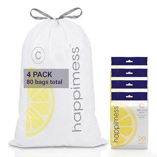happimess 13.2 Gallon Drawstring Trash Bags, Lemon Scent, Heavy Duty MDPE Liners