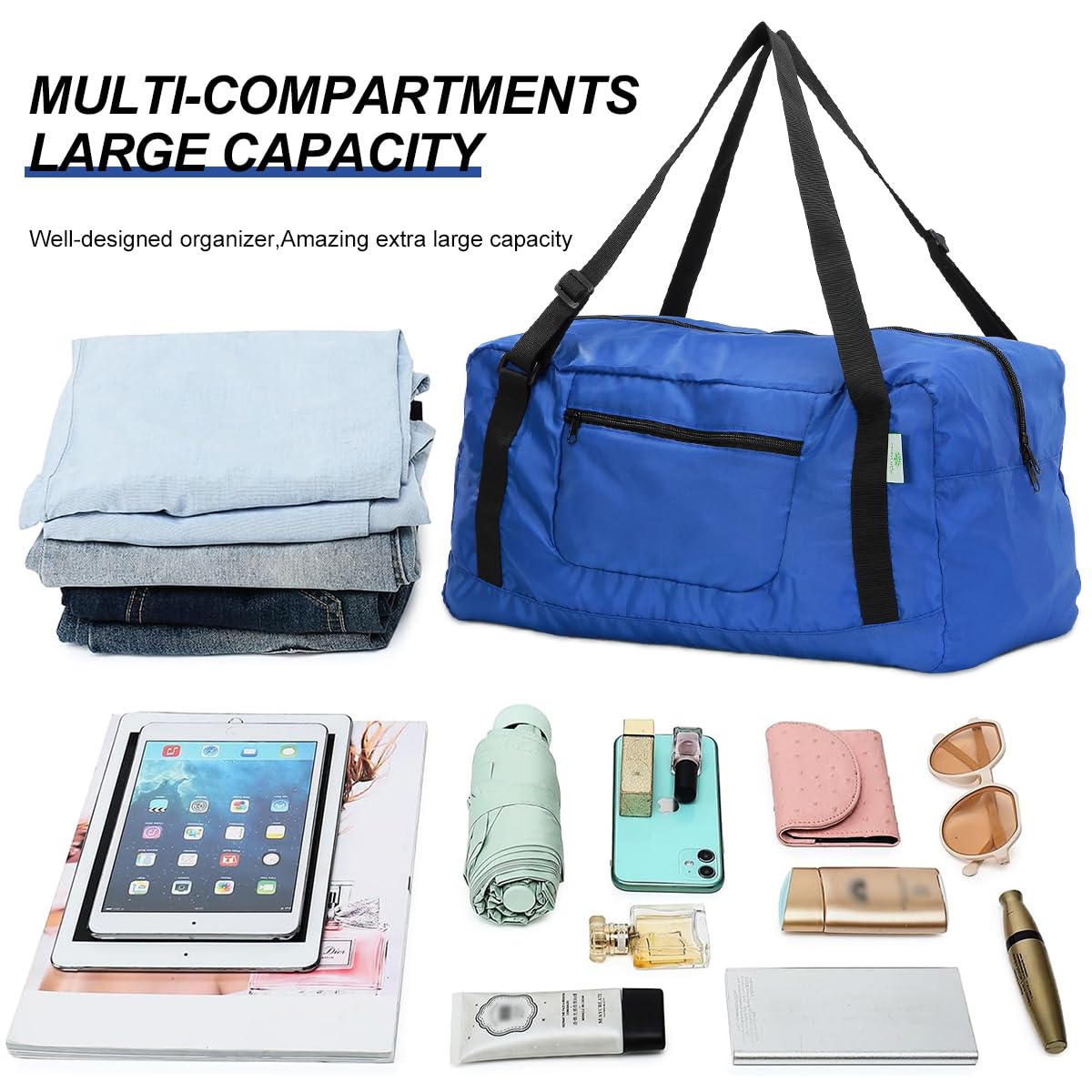 HOLYLUCK Foldable Travel Duffel Bag For Women & Men Luggage Great for Gym, blue, OneSize, Travel Bag
