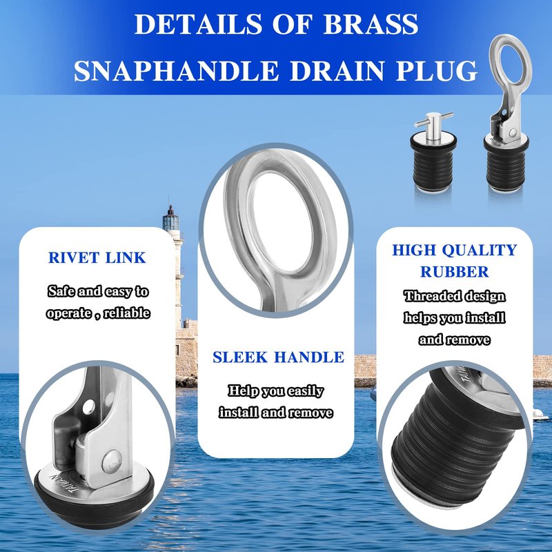 Amyhill 2 Pack Boat Drain Plugs with T Handle and O Handle Snap Rubber Jon Boat Plug for Marine Twist Accessories(Stainless Steel,1 Inch)