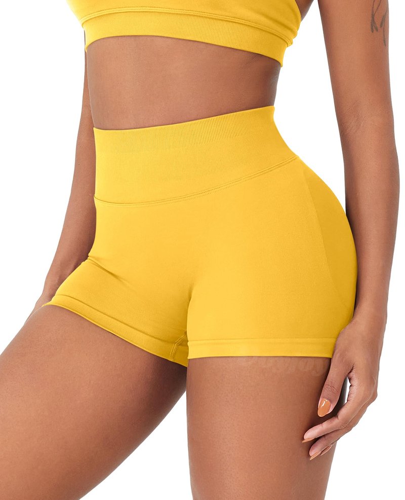 VOYJOY Women Workout Impact Shorts 2.5"/ 3.6"/ 4.5"/ 6" Scrunch Butt Lifting Gym Seamless Booty Biker Shorts Yellow
