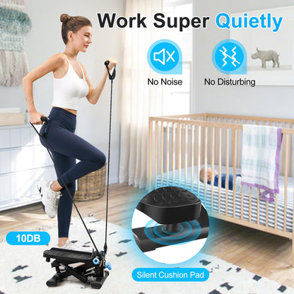 DLAEIOK Steppers for Exercise at Home, Twist Stepper with 350LBS Loading Capacity, Mini Stepper with Resistance Bands, Hydraulic Fitness Stair Stepper for Home with LCD Monitor