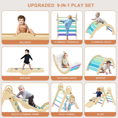 ElegantCrafts Pikler Triangle Set with Cushion, Montessori Climbing Set, Indoor Climbing Toys, Indoor Playground Jungle Gyms, 9 Combinations Climbing Toy Set for Toddler, Baby, Kids 1-4