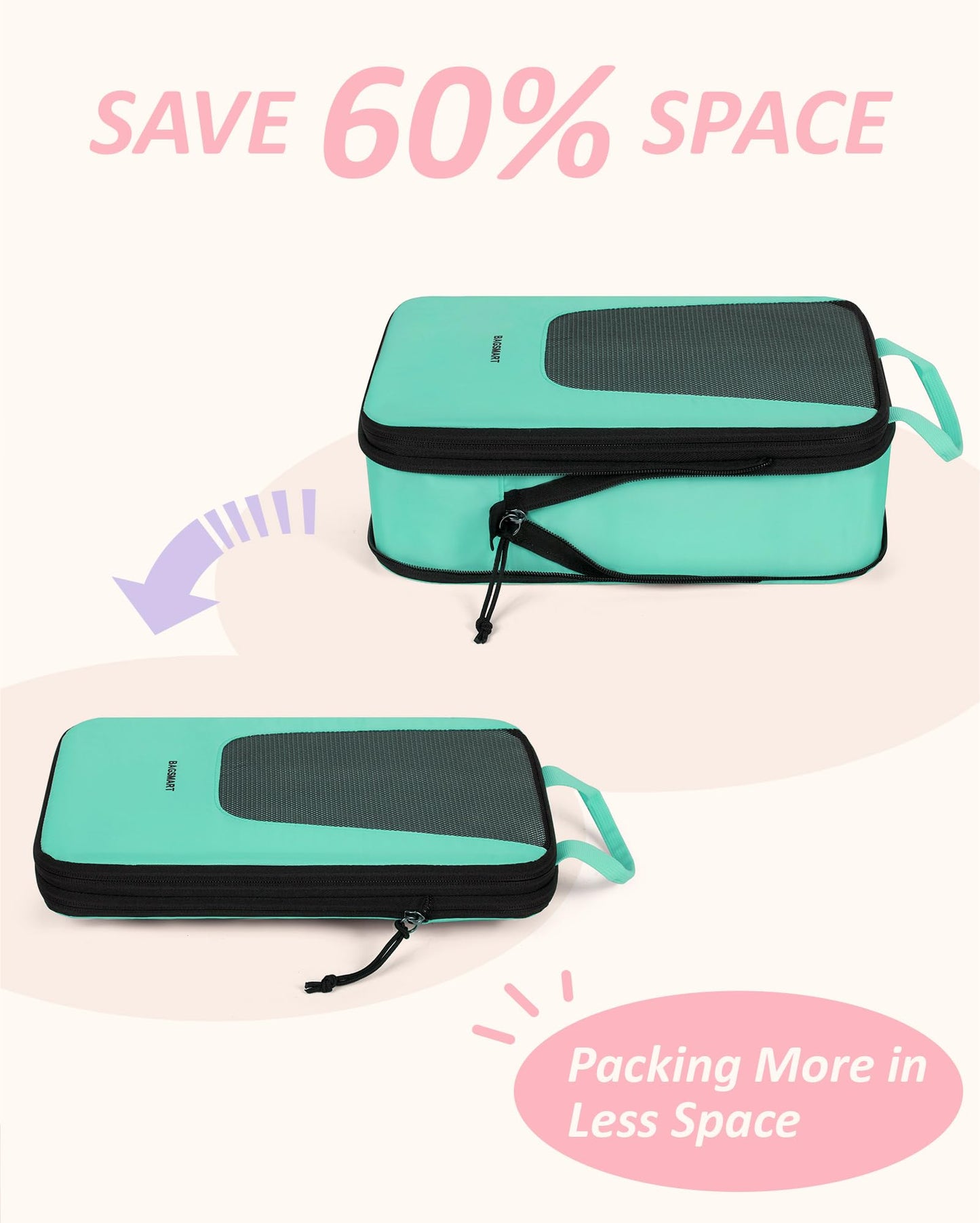 BAGSMART Compression Packing Cubes for Travel, 6 Set Packing Cubes for Suitcases, Lightweight Luggage Organizer Set Cubes for Business Travel Essentials