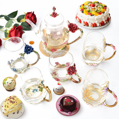 Enamel Glass Flower Tea Pot With Removable Loose Tea Leaf Infuser Tea Maker Teapot Set 30.4OZ Gifts for Women,Mom,Birthday