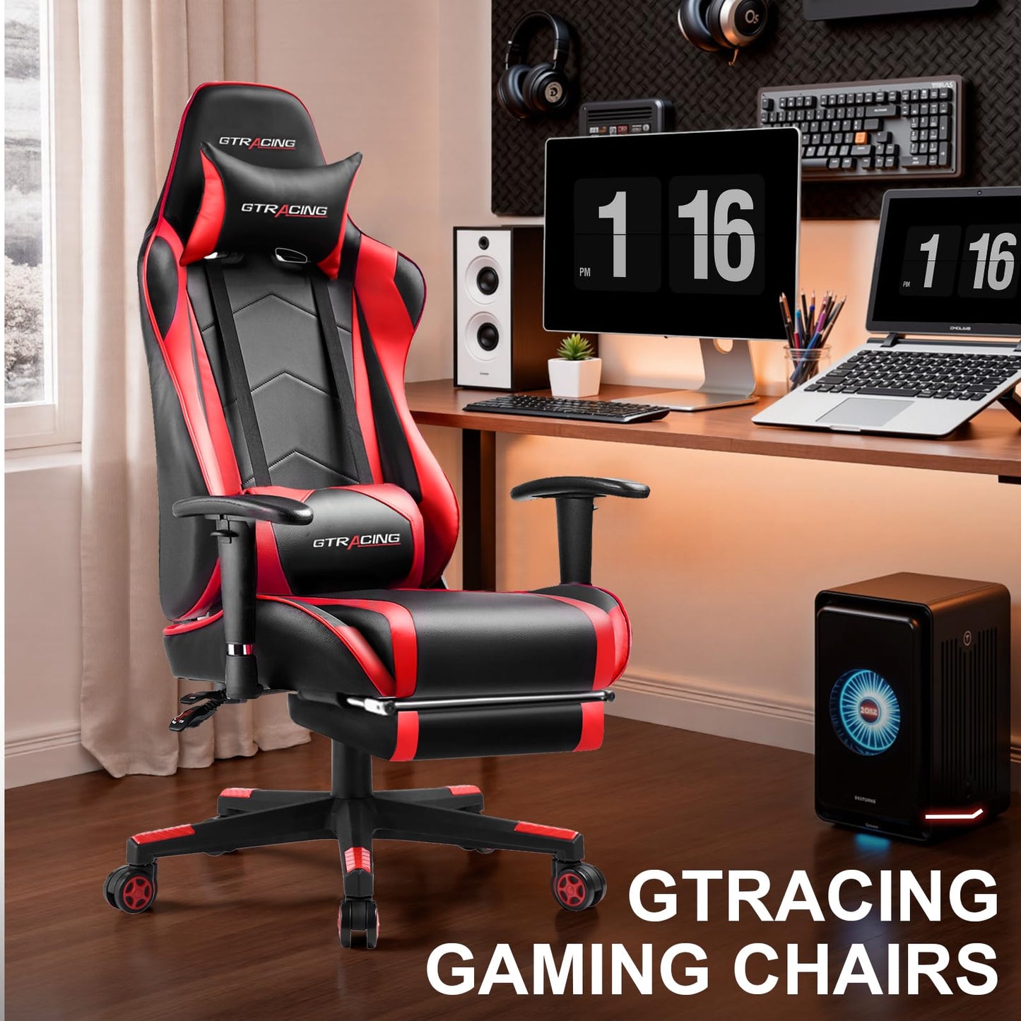 GTRACING Gaming Chair with Footrest, High Back Computer Chair Ergonomic Game Desk Chair Racing Executive Adjustable Swivel Rocker with Headrest and Lumbar Support