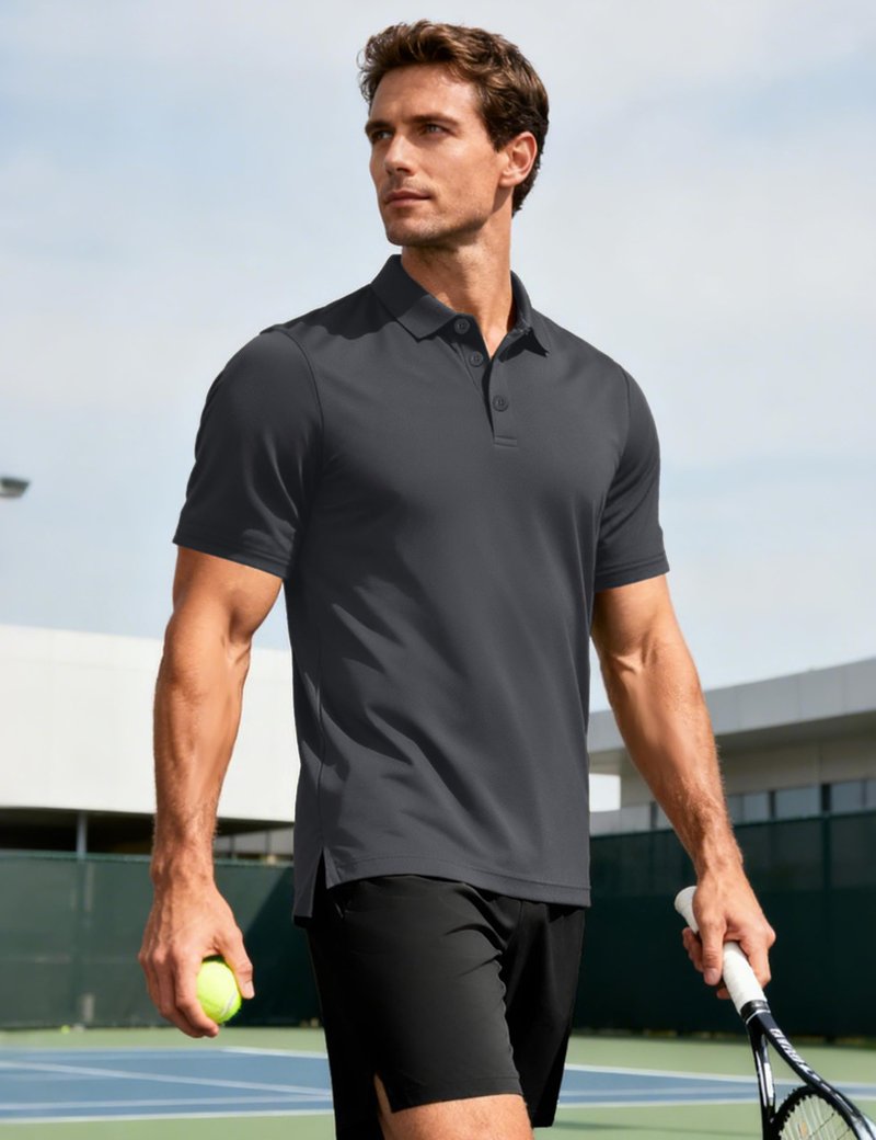 MAGCOMSEN Men's Polo Shirts Short Sleeve Moisture Wicking Quick Dry Collared Shirt Polyester Performance Athletic Golf Polos Darkgrey