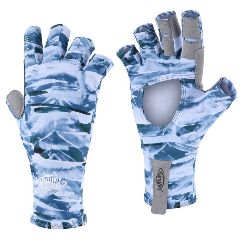Palmyth UV Protection Fishing Fingerless Gloves UPF50+ Sun Gloves Men Women for Kayaking, Hiking, Paddling, Driving, Canoeing, Rowing (Air Mountain Sky, X-Small)