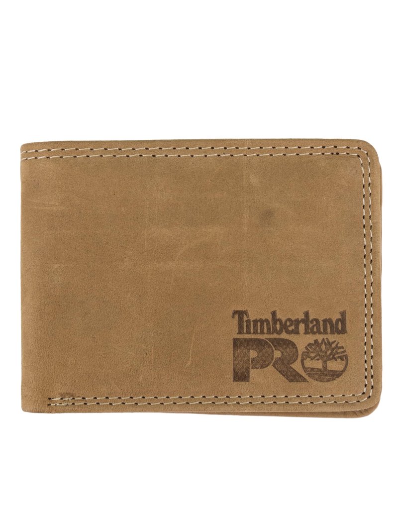 Timberland PRO Men's Slim Leather RFID Bifold Wallet with Back ID Window, Wheat/Pullman, One Size