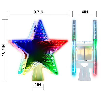 Patiobay Christmas Tree Topper Star, Double Sided Tunnel Mirror 10 Inch 12 Lighting Modes, Built-in 6 Projected Patterns, 3D Glitter LED Rotating Lights for Party Holiday Xmas Decorations Gifts