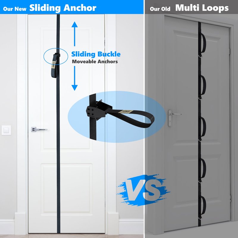 FITKIT Door Sliding Anchor for Resistance Bands, Adjustable Mount with Multi-Points for Home Gym, Fits 6-8ft Doors