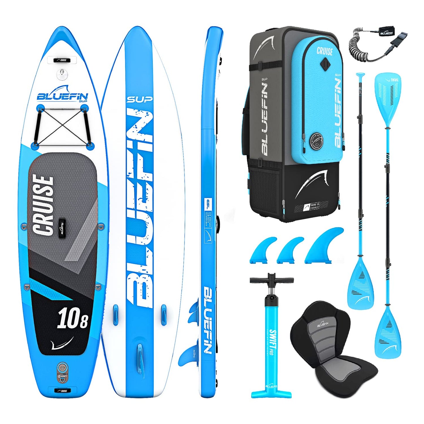 Bluefin SUP 10'8'' Inflatable Stand Up Paddle Board, Blue, Including Accessories & 5 Year Warranty