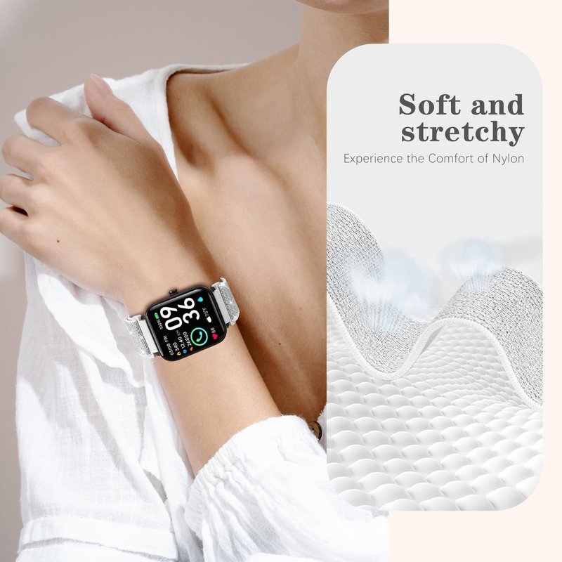 3 Pack Nylon Bands Compatible with Woneligo/Fitpolo Smart Watch, 22mm Soft Elastic Straps for Quican/Tensky/Aeac ID208 Plus/Veryfit IDW28/TOOBUR/Tensky/ENOMIR/Amzhero/WNH IDW19 Glitter Bands for Women