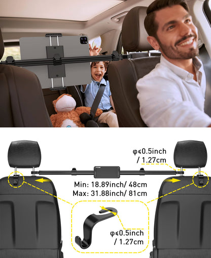 Car Tablet Holder Mount for iPad: Headrest Tablet Stand for Car Back Seat Compatible with iPad Pro Air Mini | Galaxy Tab | Kindle Fire HD | Switch OLED or Other 4.7-16.1" Devices