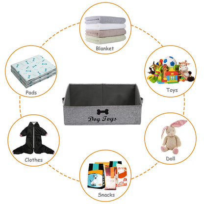 Geyecete Large dog toy bin dog toy box storage box - Foldable Fabric Trapezoid Organizer Boxes with Handle, Collapsible Basket for Dog Toys (Gray-DOG)