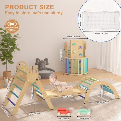 ElegantCrafts Pikler Triangle Set with Cushion, Montessori Climbing Set, Indoor Climbing Toys, Indoor Playground Jungle Gyms, 9 Combinations Climbing Toy Set for Toddler, Baby, Kids 1-4
