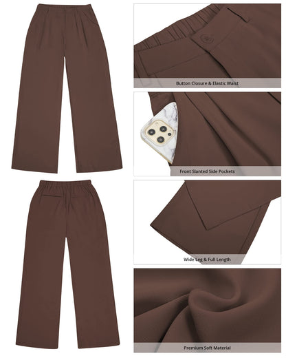 GRAPENT Business Pants - Old Money Style, High Waisted Wide Leg, Brown Chocolate Slacks for Women - Size XXL/20-22