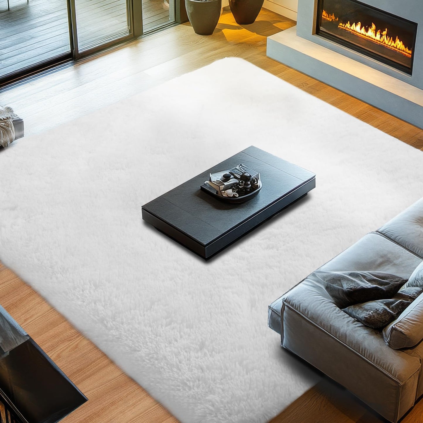 10x12 Rugs for Living Room White : Shag Area Rugs 10x12 for Living Room- Large Shag Rugs- Shaggy Big Mordern Indoor Carpets for Bedroom, (White, 10x12)