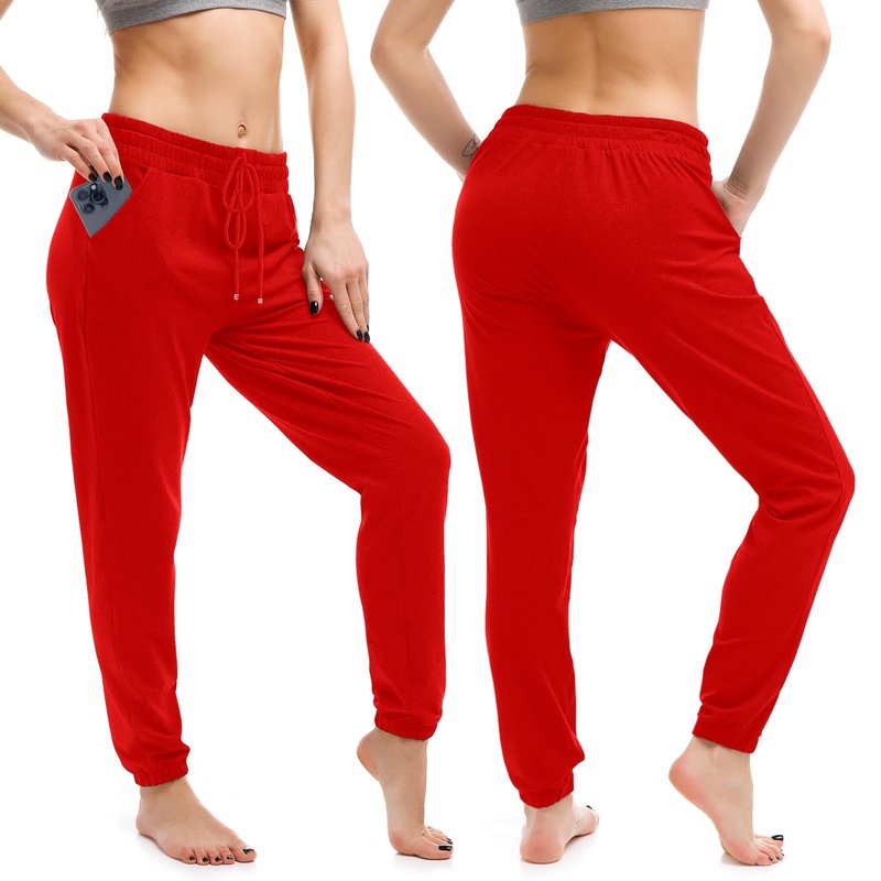 Walifrey Womens Joggers with Pockets, Drawstring Sweatpants Women for Lounging Jogging Gym and Workout BrightRed,1 Pack BrightRed M
