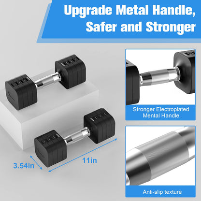22LBS Adjustable Dumbbells Set, Adjustable Weight Dumbbells with 4 Levels 4.4lb, 6.6lb, 8.8lb, 11lb, Hand Weights Sets for Women/Men Home Gym Full Body Workout