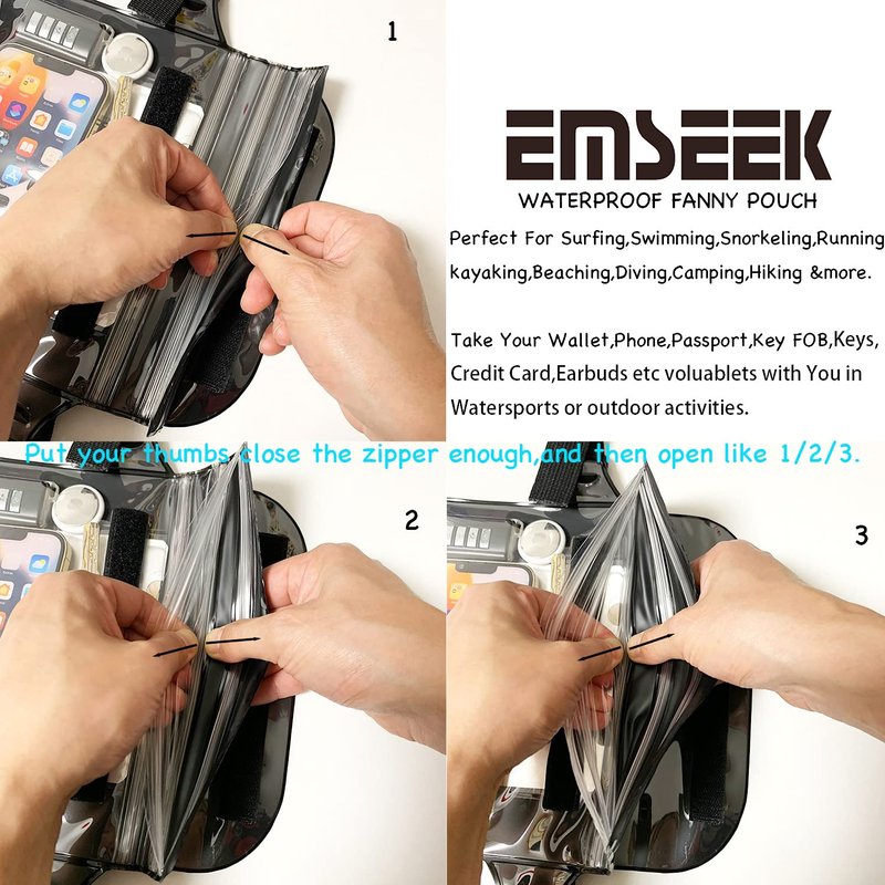 EMSEEK Waterproof Waist Pouch Dry Belt Bag Fanny Pack Keep Your Key Fob Wallet Kindle Phone Dry Perfect For Swim Surf Snorkel(Pink)