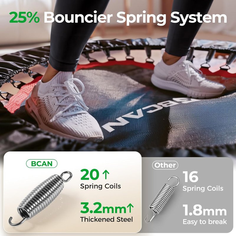 BCAN Foldable Mini Trampoline - Fitness Rebounder for Adults, Max Load 440lbs | Adjustable Foam Handle, Indoor/Garden Use